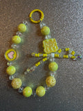 Neon Yellow Beaded Bag Charm Keychain