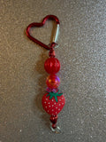 Red Heart Carabiner Strawberry Beaded Keychain