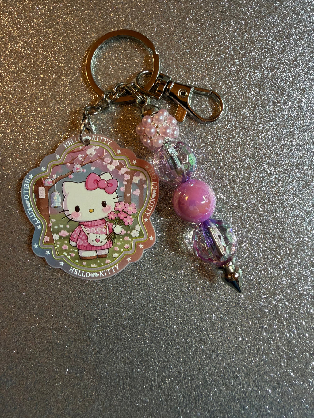 Hello Kitty Cherry Blossom Keychain with Pink Wand Charm