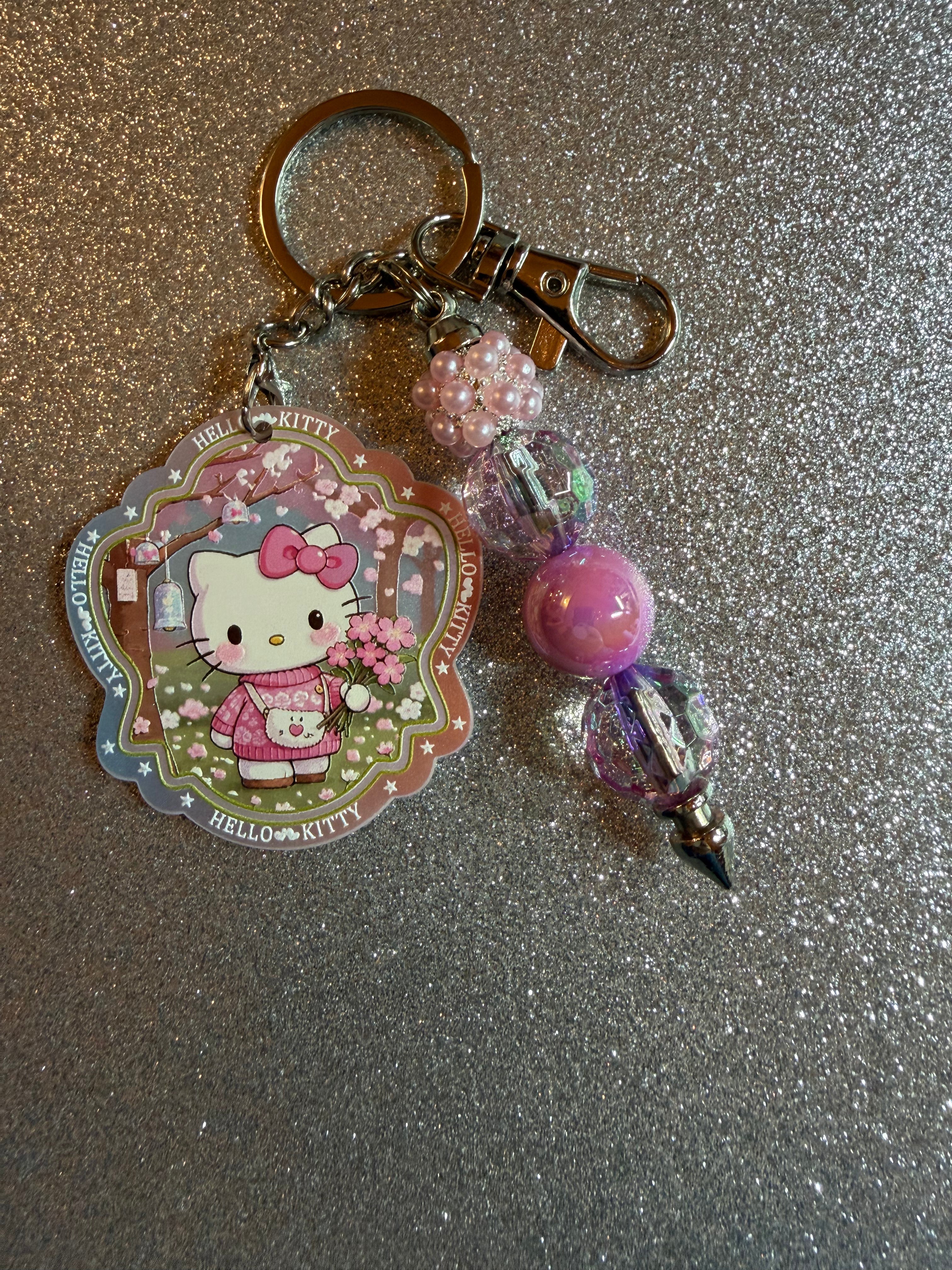 Hello Kitty Cherry Blossom Keychain with Pink Wand Charm