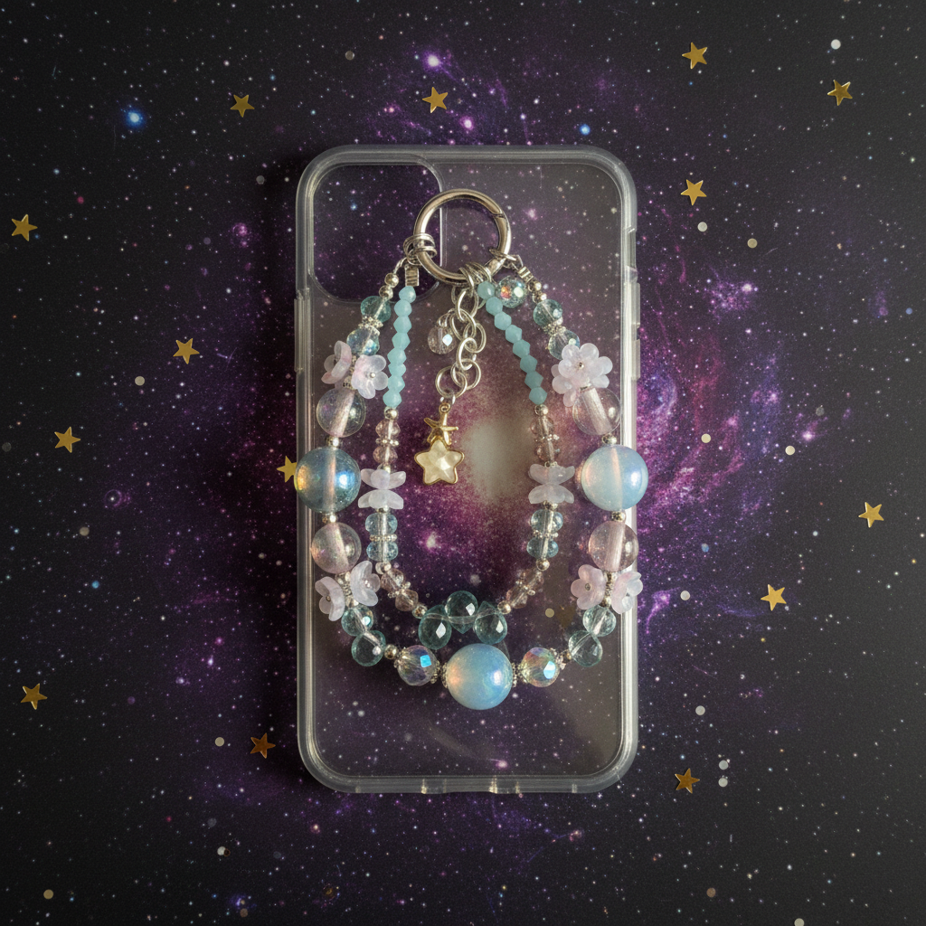 Celestial Beaded Charm Phone Case Flat Lay