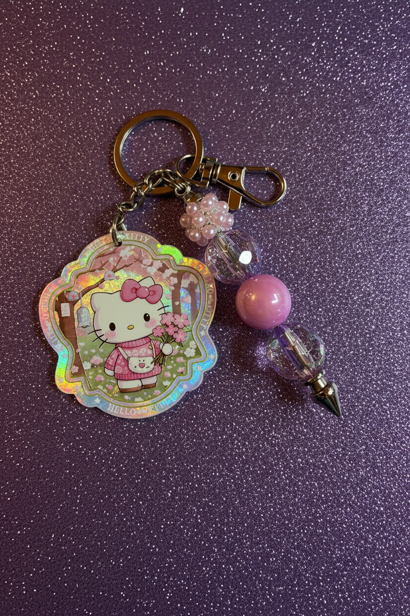 Hello Kitty Cherry Blossom Keychain with Pink Wand Charm