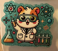 Kawaii Scientist Hamster Teal Glitter Magnet
