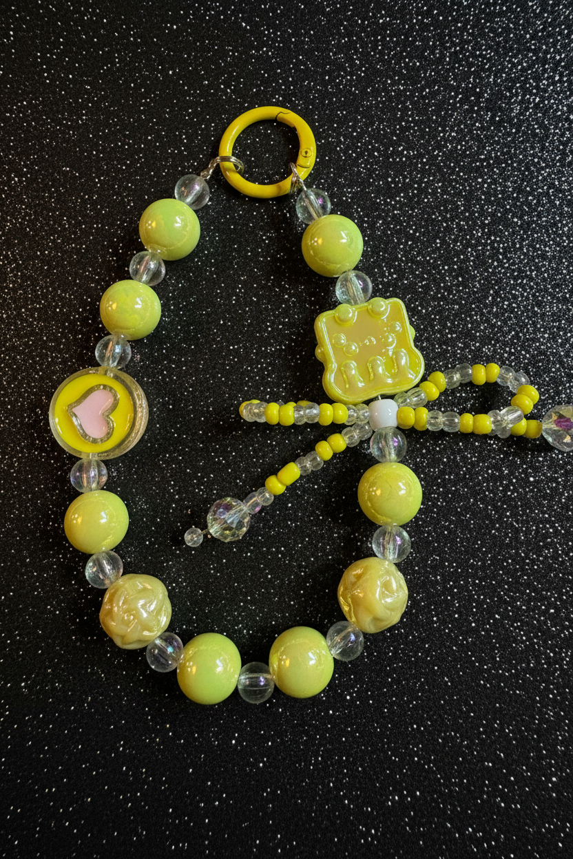 Neon Yellow Beaded Bag Charm Keychain