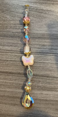 Pink Butterfly Crystal Suncatcher & Car Dangle