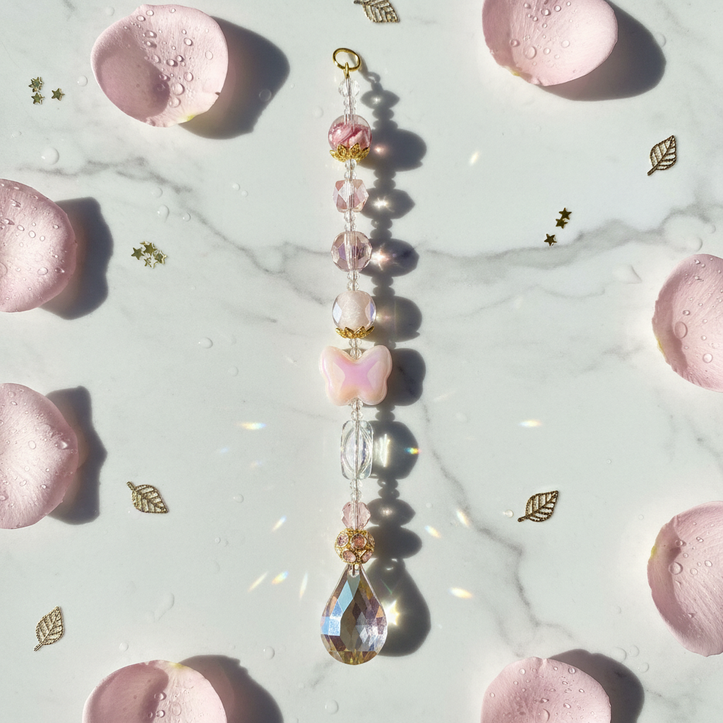 Pink Butterfly Suncatcher Flat Lay