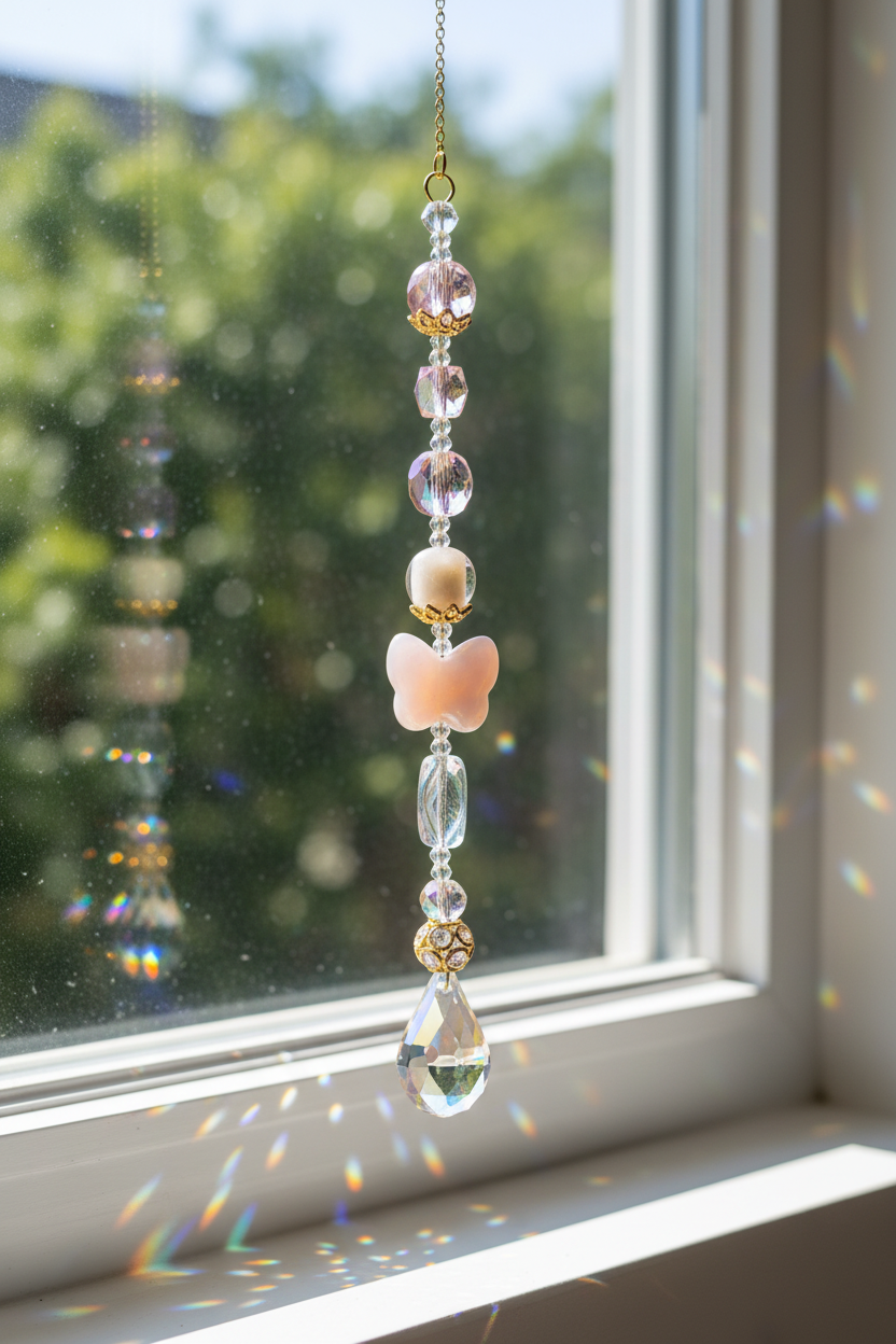 Pink Butterfly Suncatcher Window Lifestyle