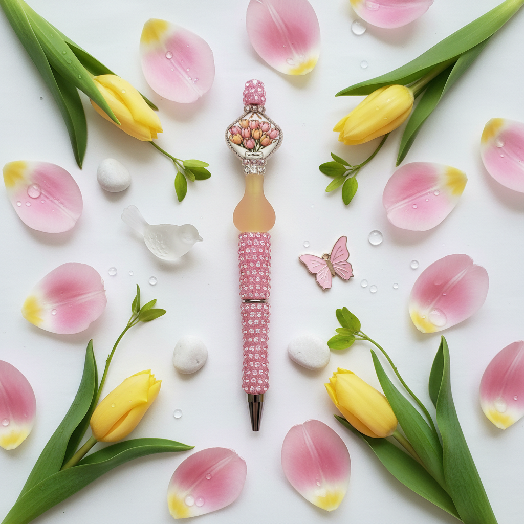 Tulip Vase Pen Flat Lay